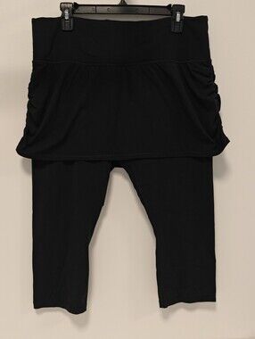 Athleta Elation 2-in-1 Skirted Capri Leggings Black Pull On Women's XL